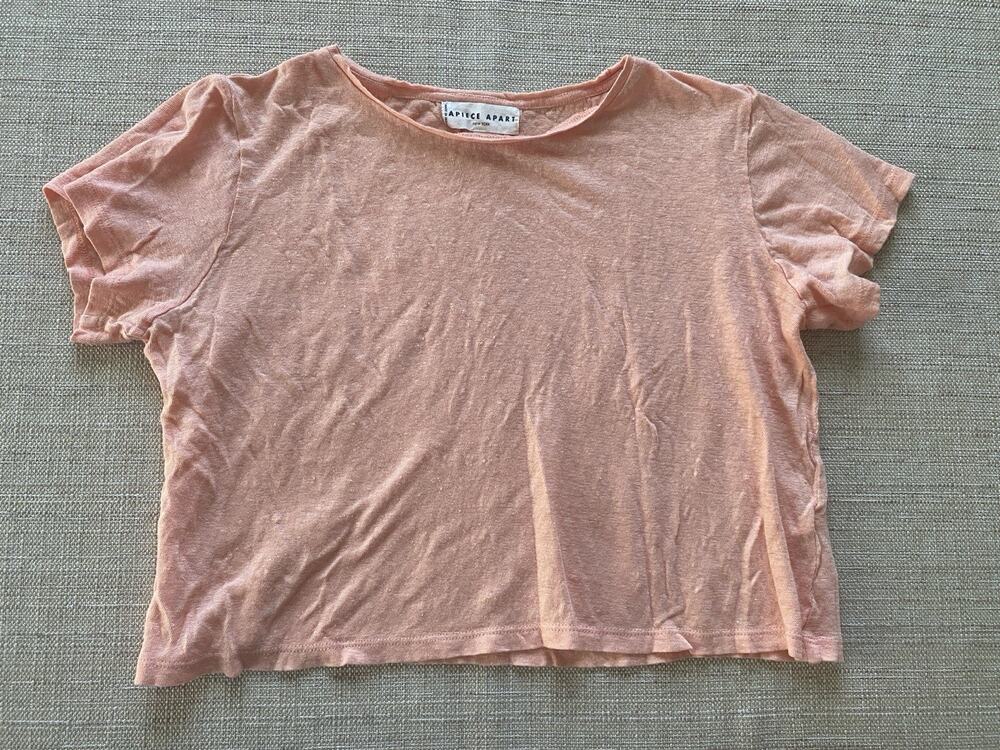 Apiece Apart Linen Boxy Crop T-Shirt Womens XS Peach Pink Short Sleeve